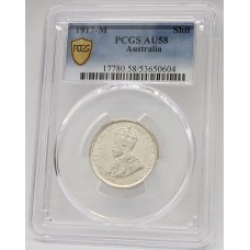 AUSTRALIA 1917 . ONE 1 SHILLING . PCGS AU58